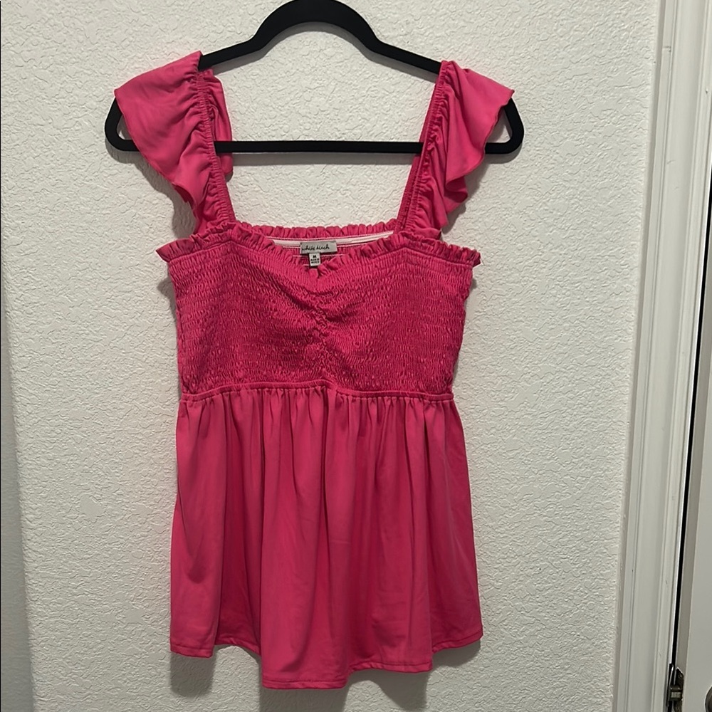 White Birch Pink Smocked Ruffled Tank Top